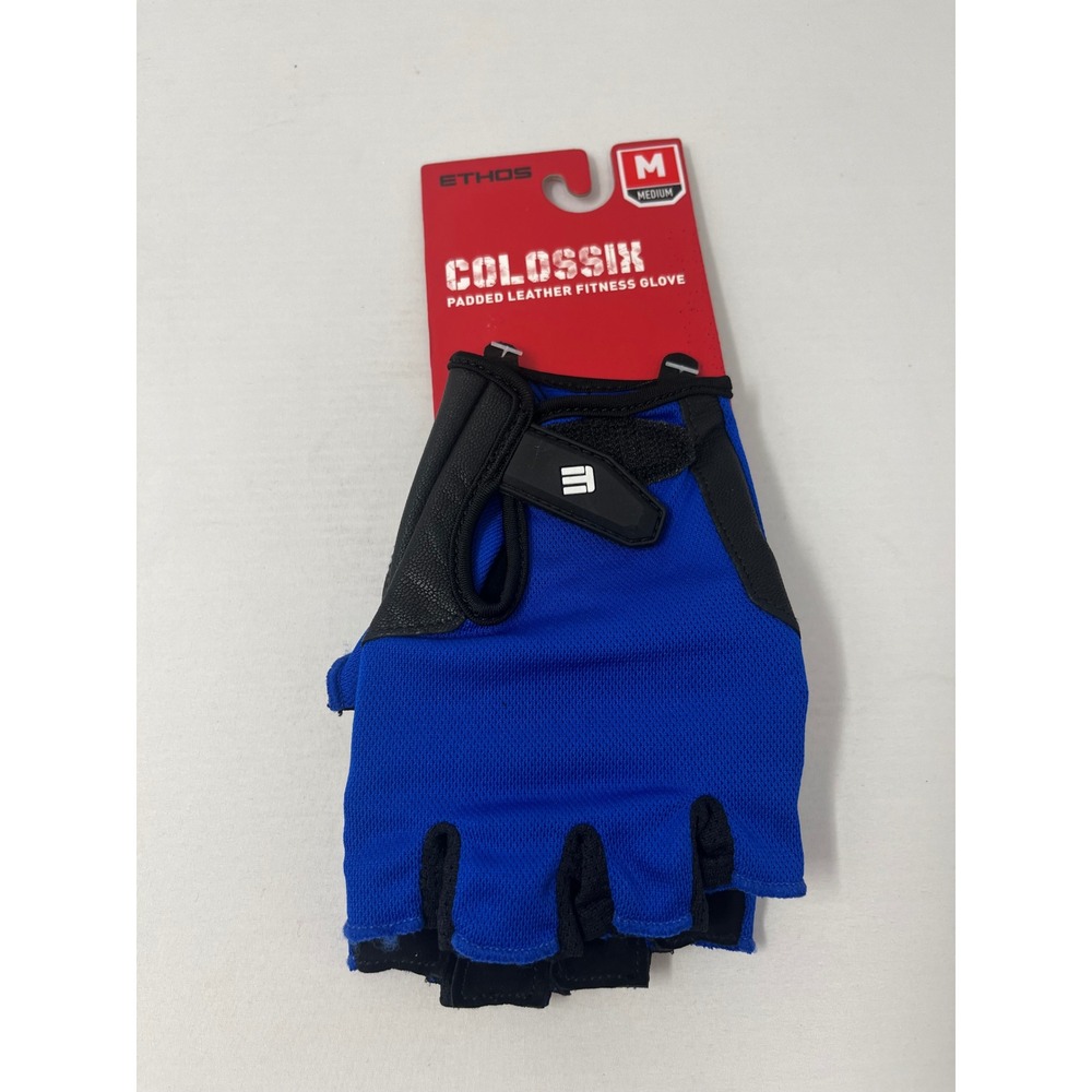 Ethos Colossix Men Blue Padded Leather Fitness Weightlifting Gloves Medium NEW